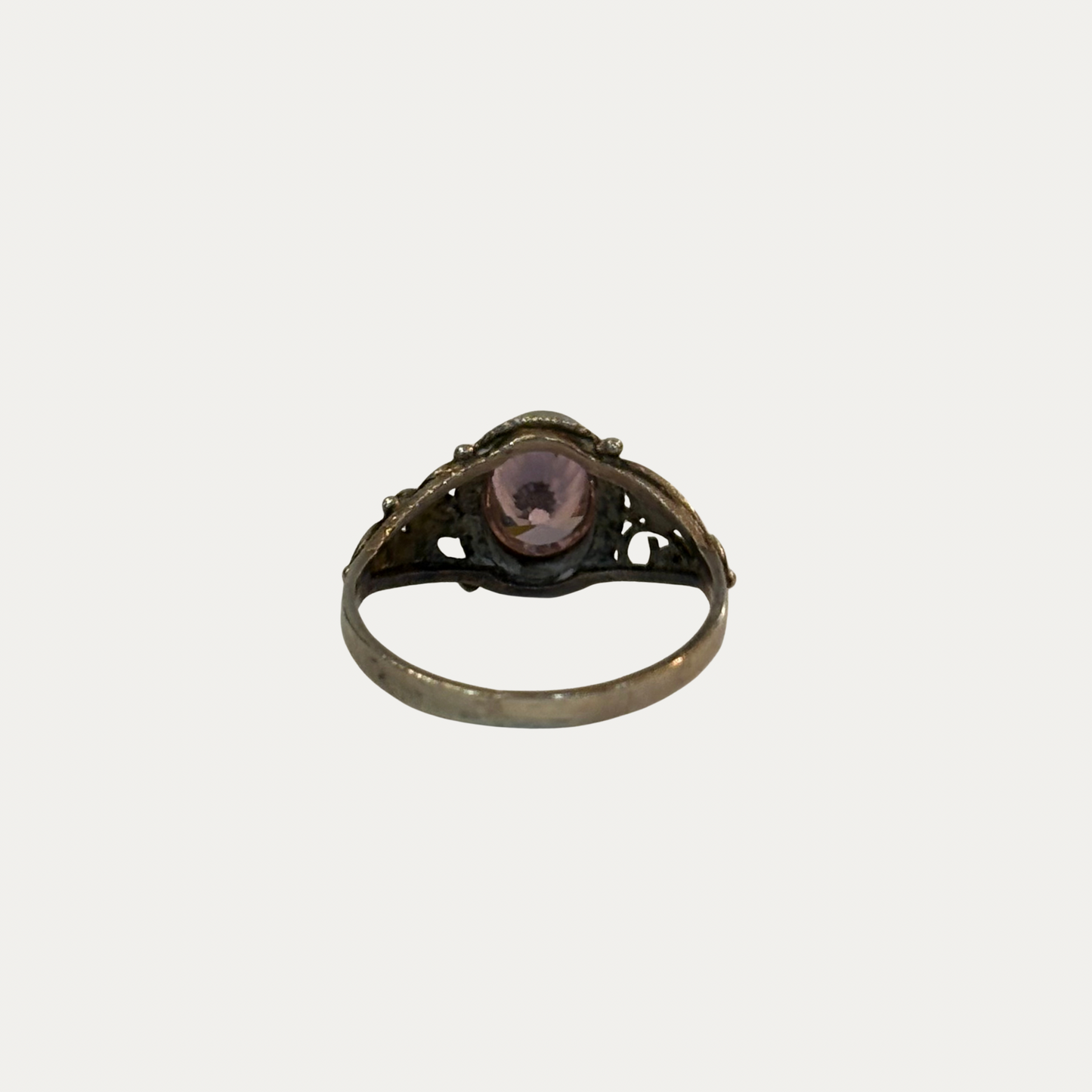 Vintage Sterling Silver And Pink Crystal Ring (Size 5)