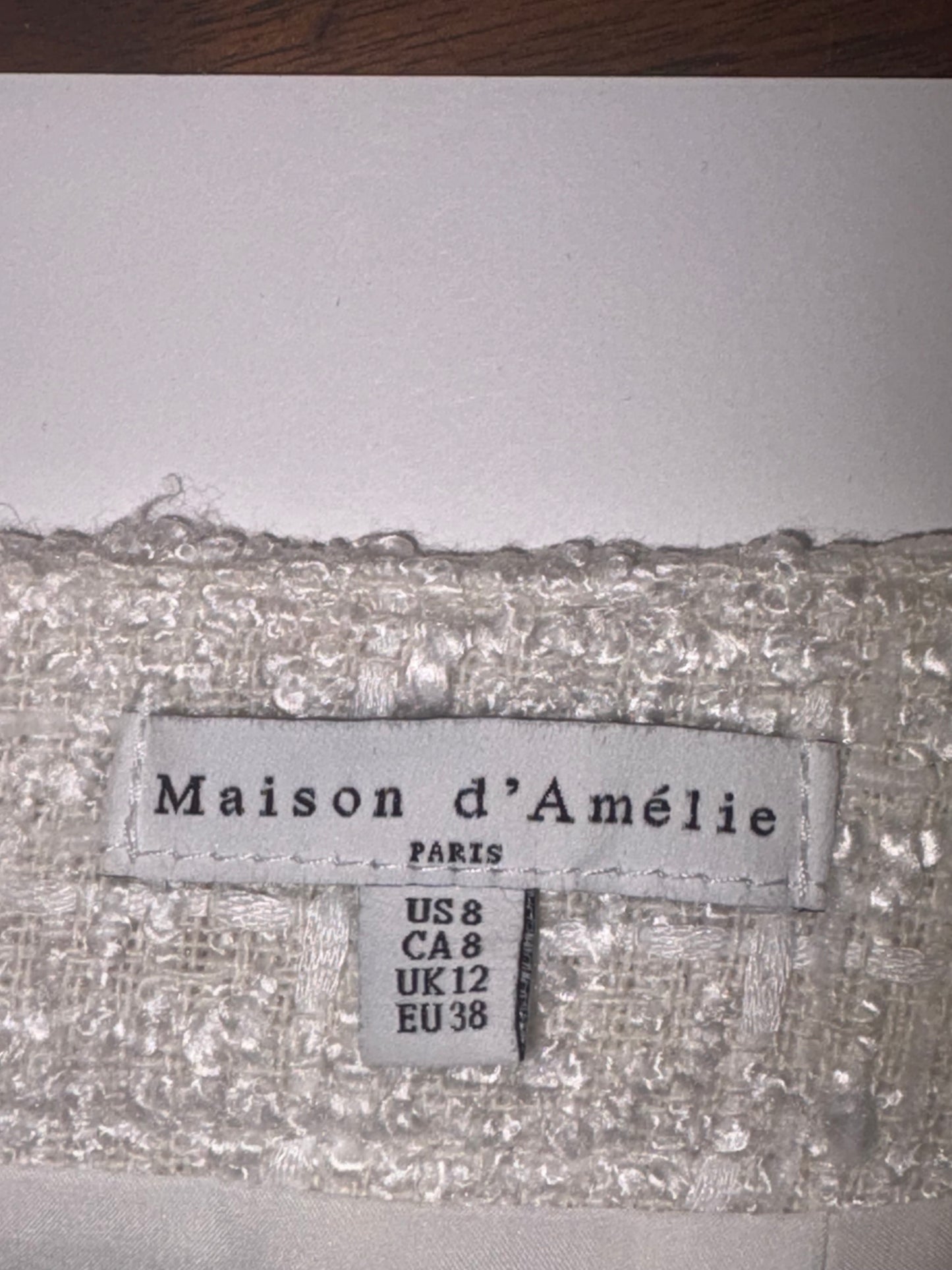 Maison D'Amelie White Tweed Skirt (Size S).