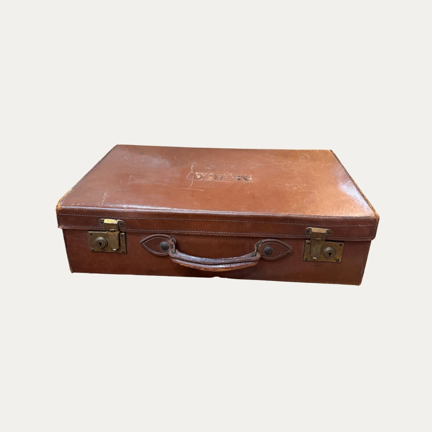 Antique Brown Leather Suitcase