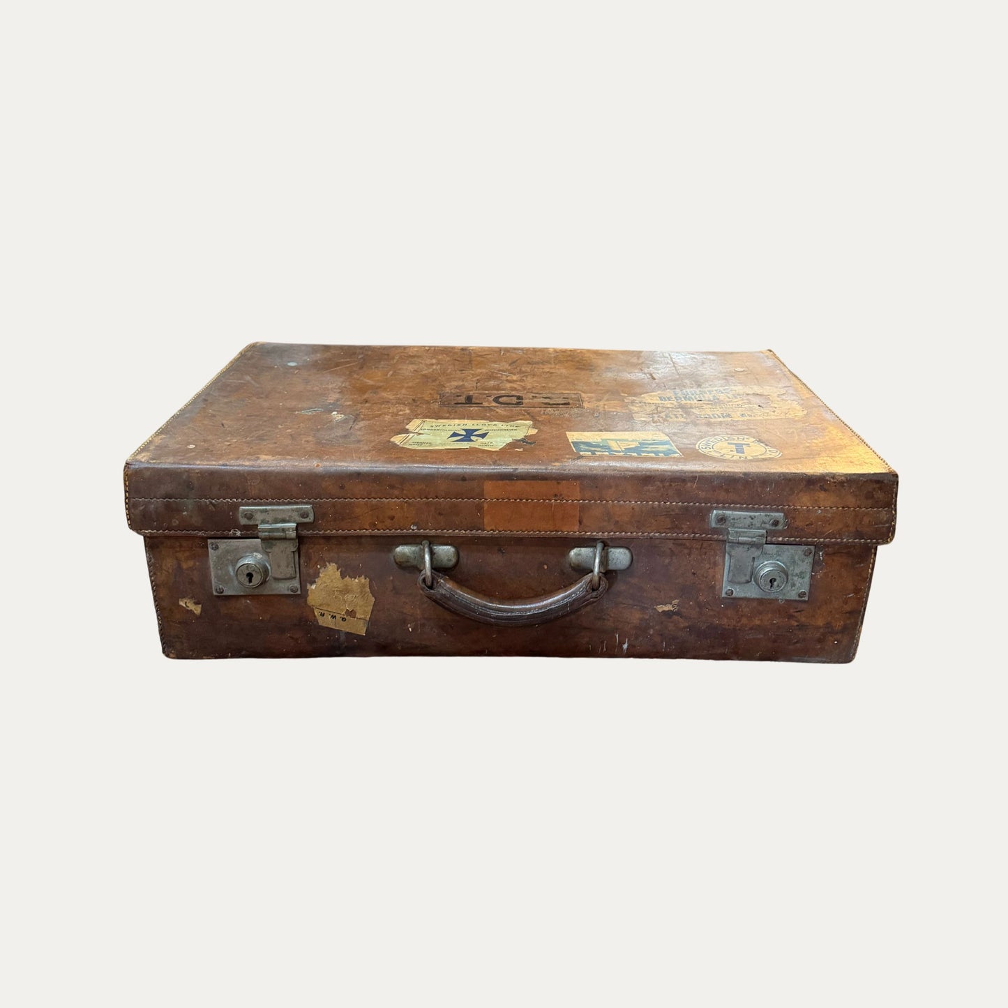 Antique Brown Leather Suitcase
