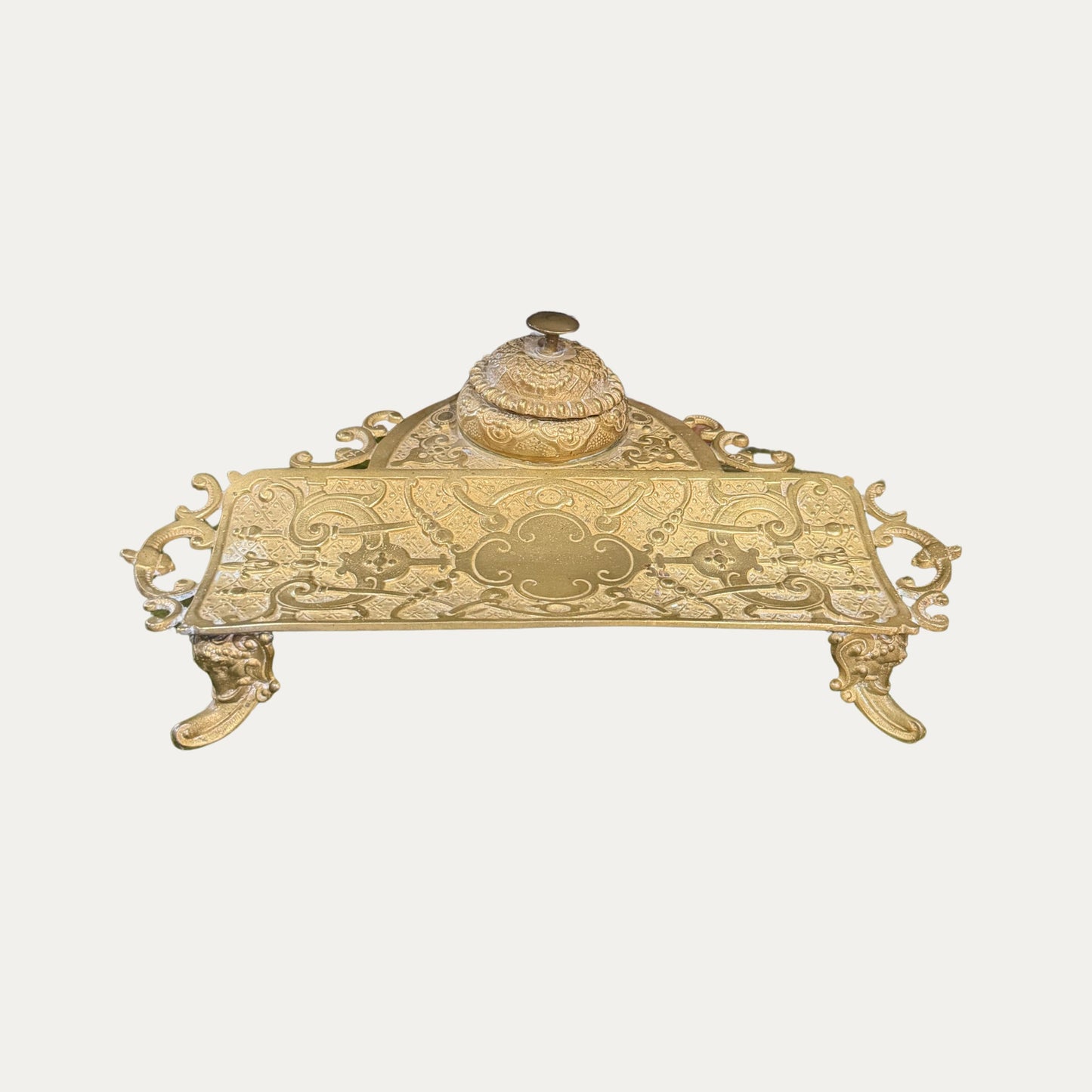 Antique French Art Nouveau Brass Inkwell