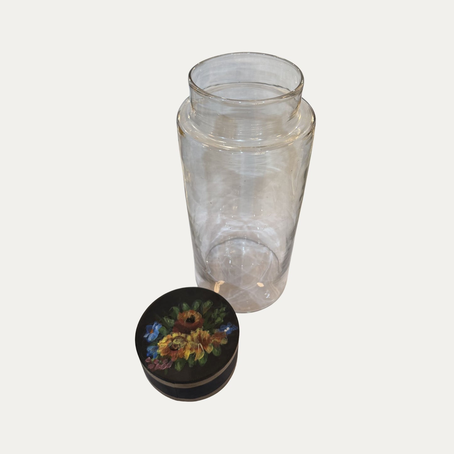18th Century Handblown Jars with Hand Painted Original Lid