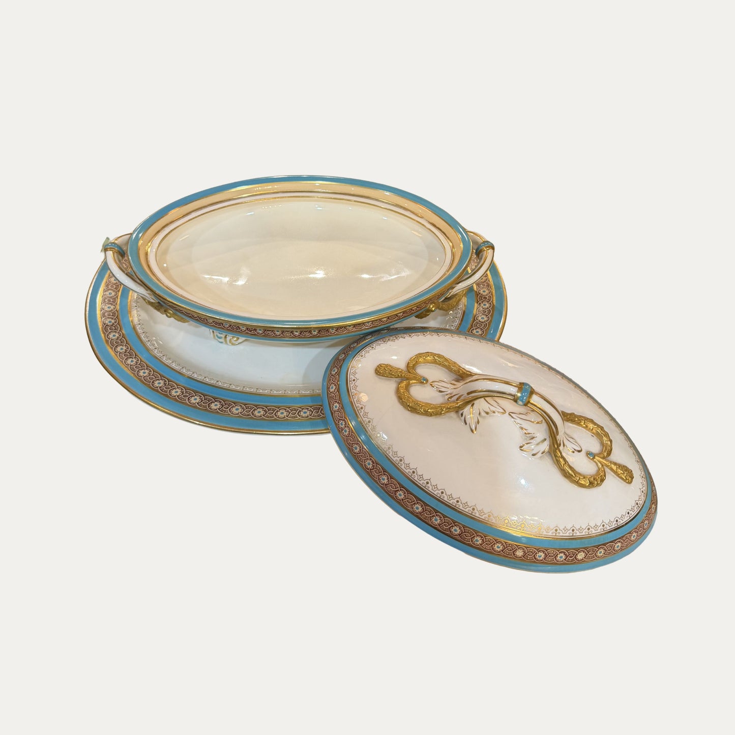 Antique 1790's Old Pairs Porcelain Lidded Tureen and Under Plate