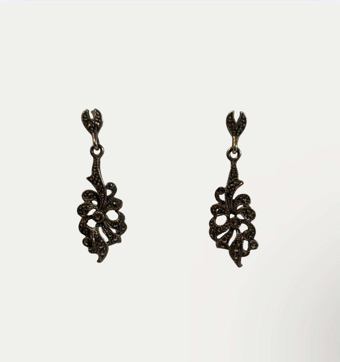 Vintage Sterling Silver Floral Drop Earrings