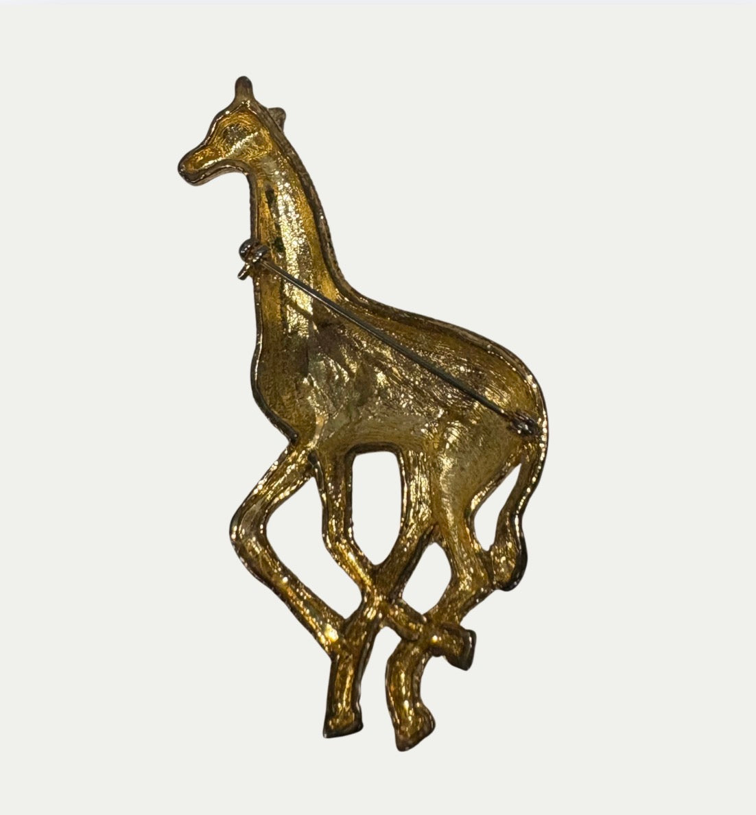 Vintage Brass & Enamel Girafe Brooch