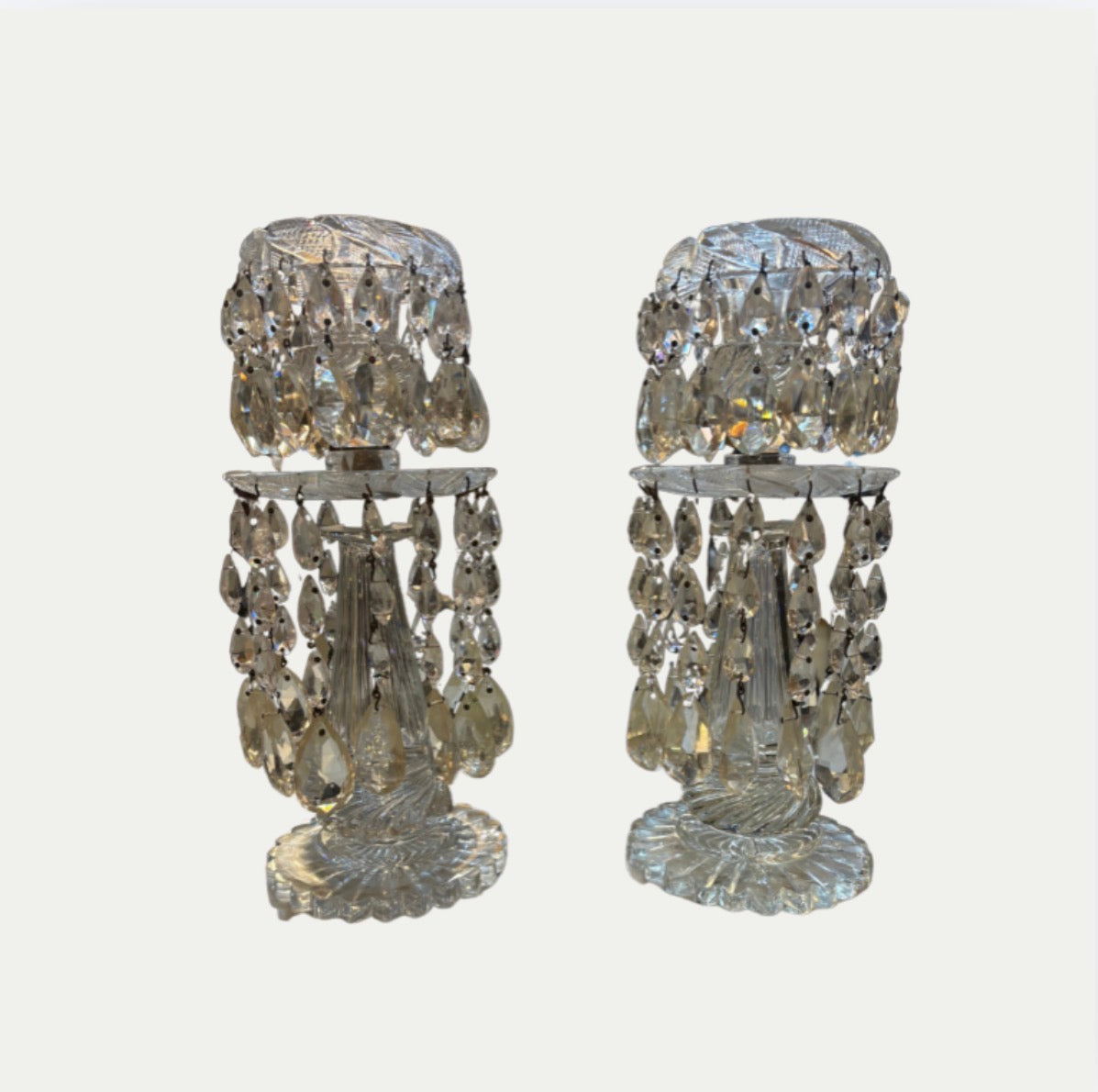 19th Century English Regency Style Crystal Mantle Candlesticks