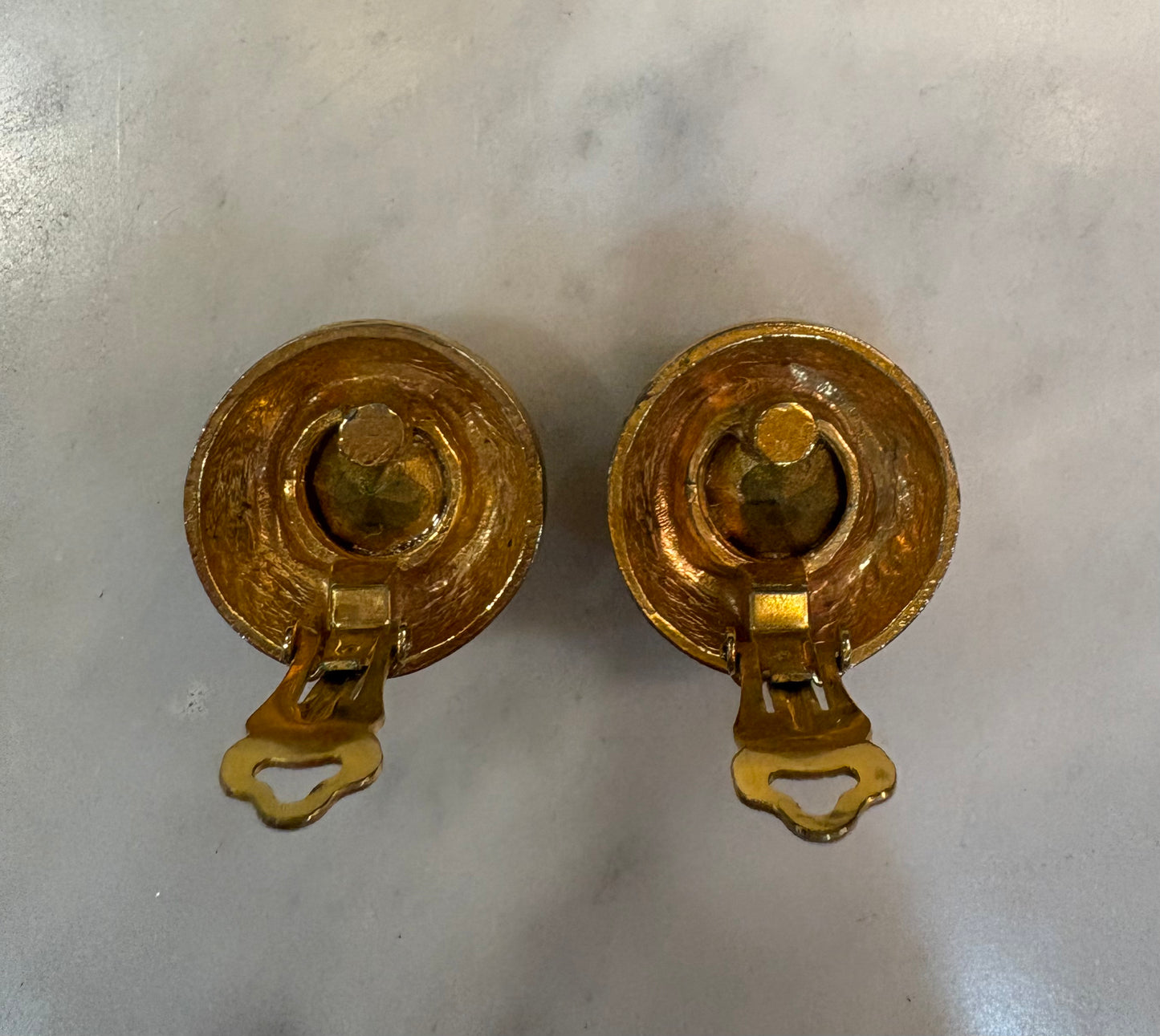 Vintage 1980s Brass And Paste Clip Earrings