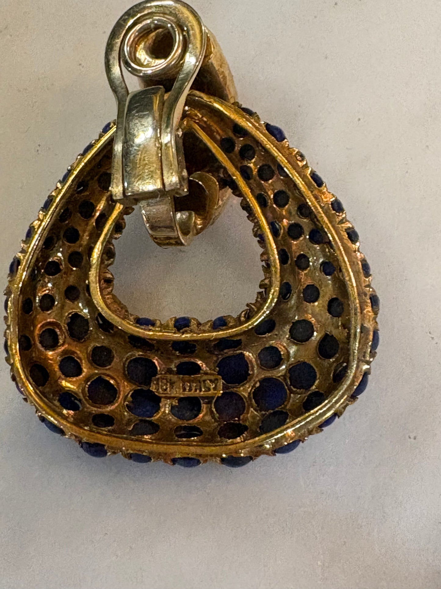 Vintage 18k Gold And Lapis Lazuli Triangle Clip Earrings