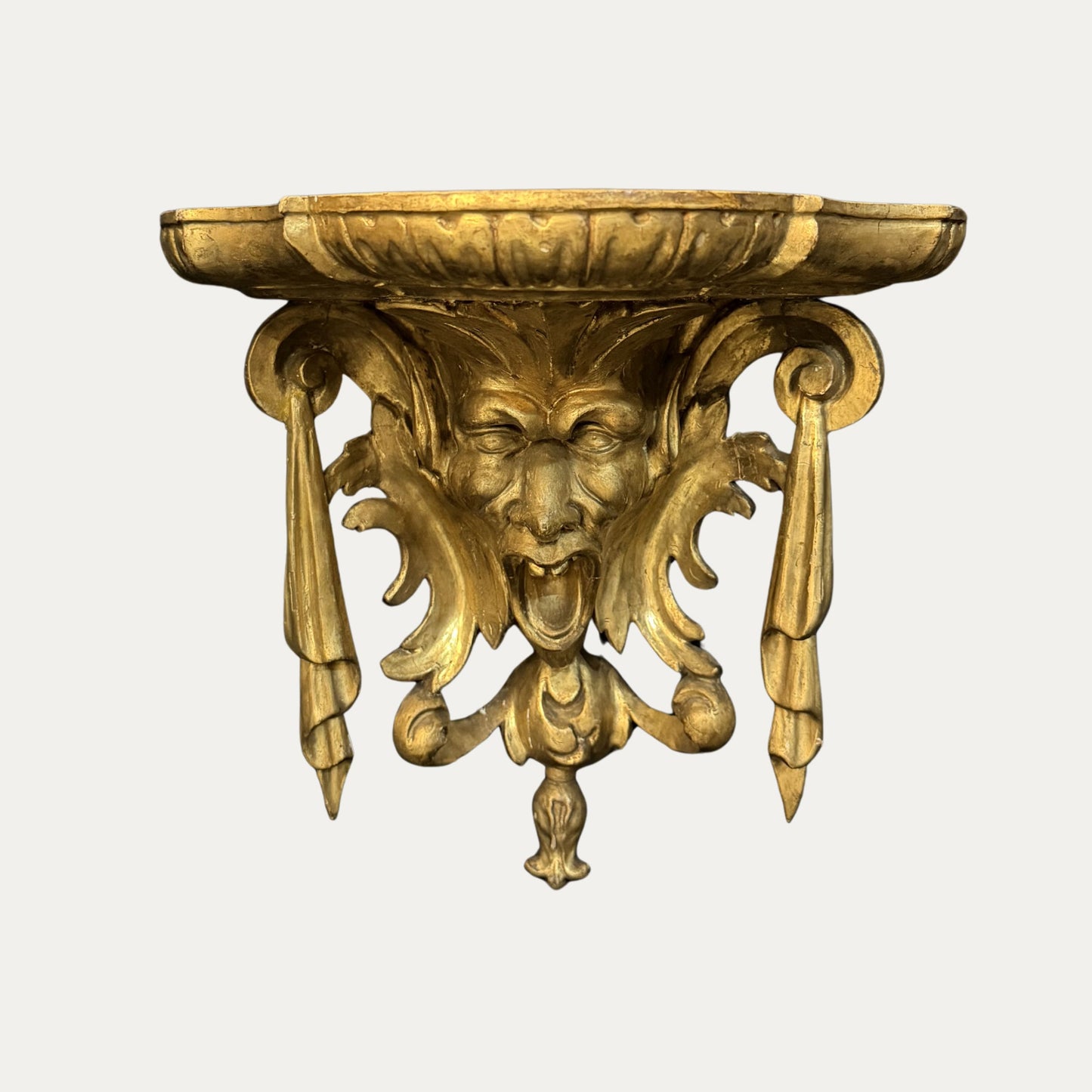 Antique Gargoyles Pair (2) Corner Shelves 18th Century