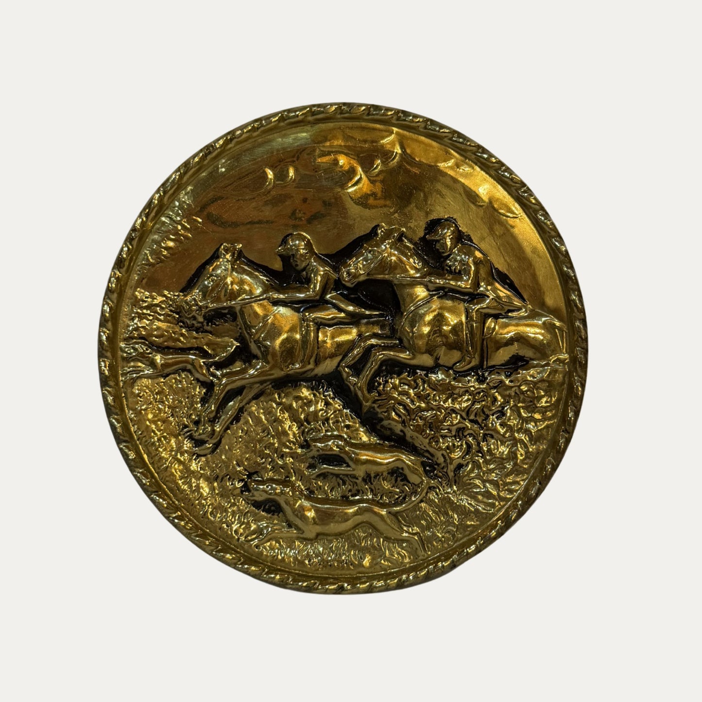 Vintage Brass Fox Hunting Plate