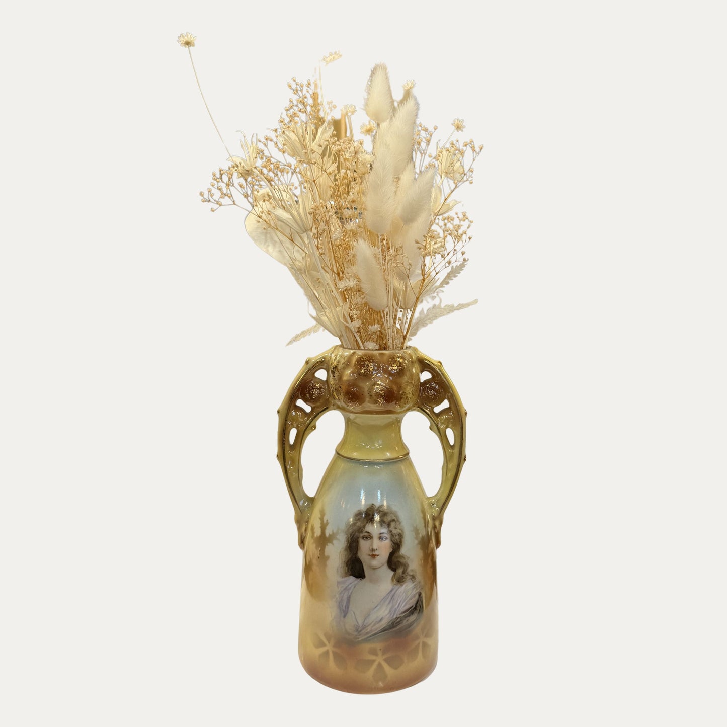 Antique Australia Lady Porcelain Vase with Flowers