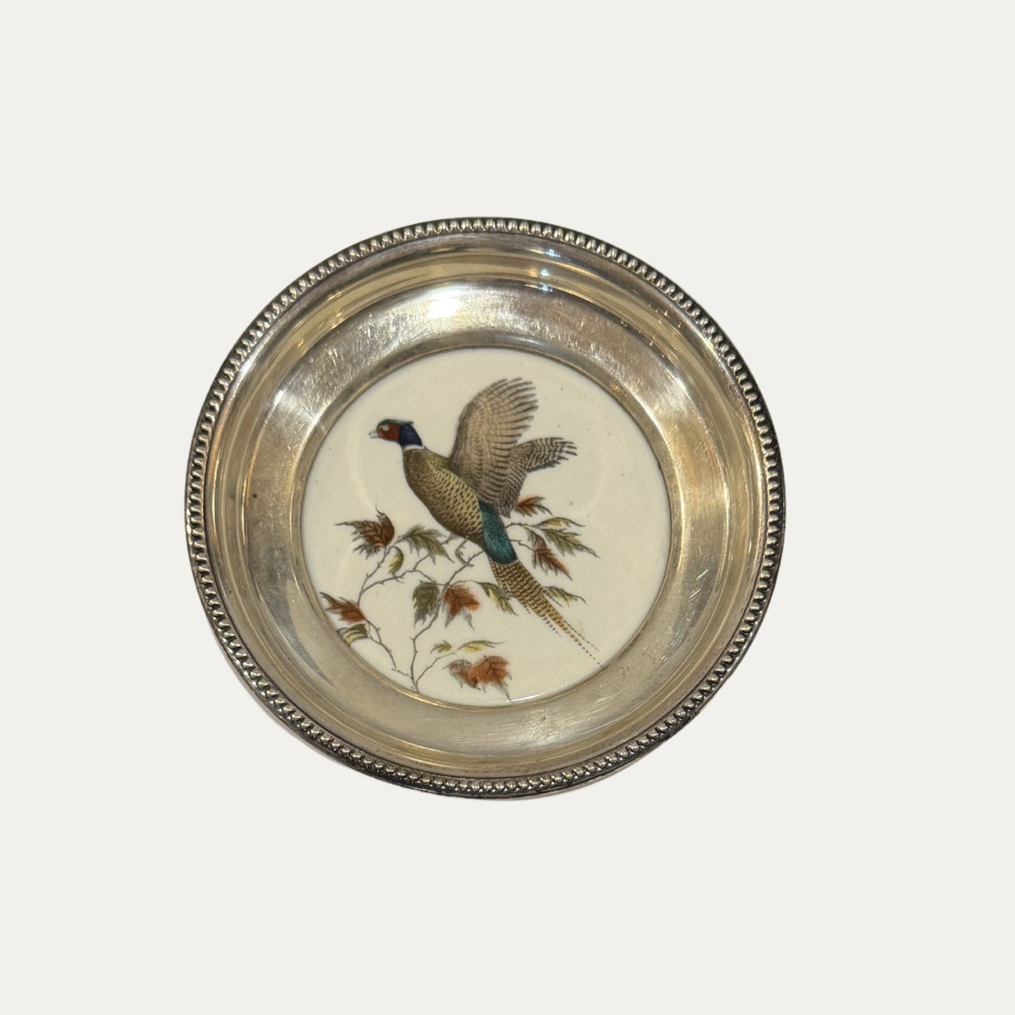 Antique Sterling Silver Frank M Whiting Wild Bird Coaster (large)