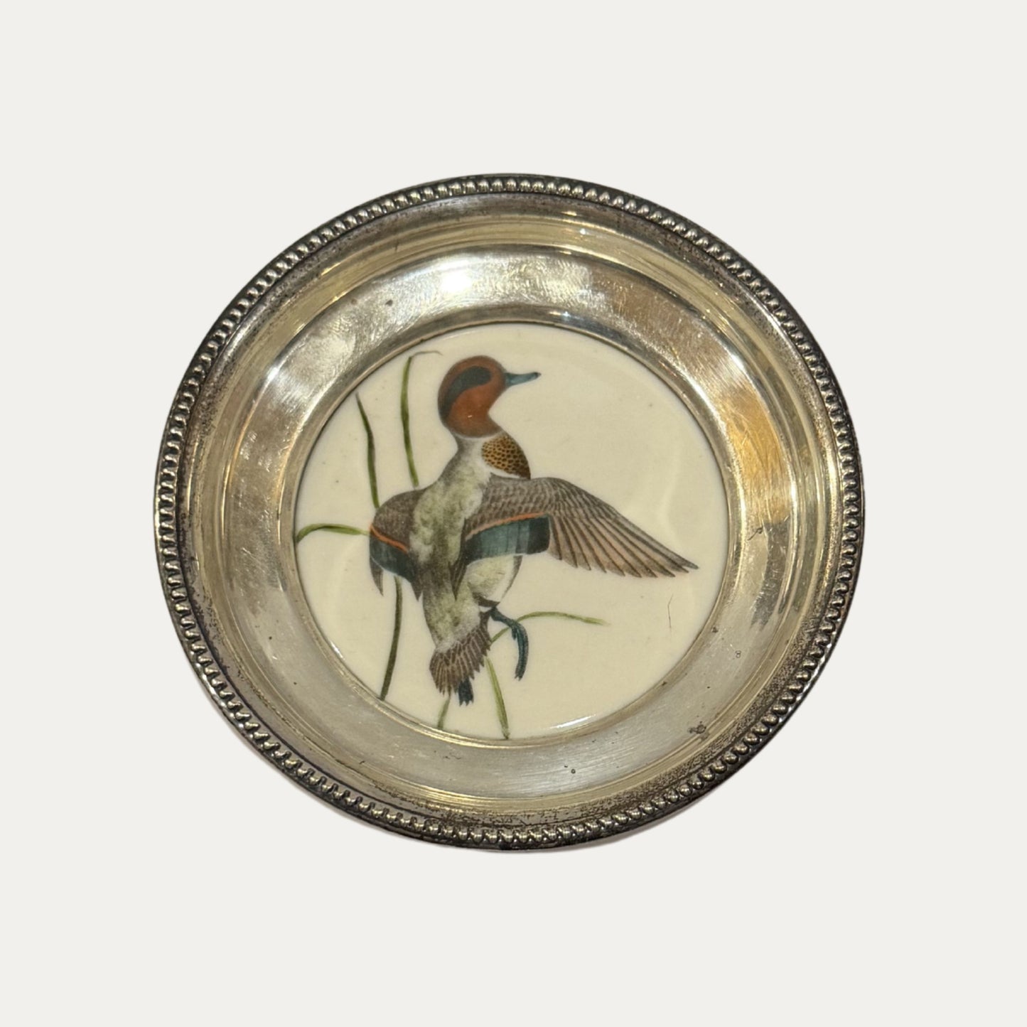 Antique Sterling Silver Frank M Whiting Wild Bird Coaster (large)