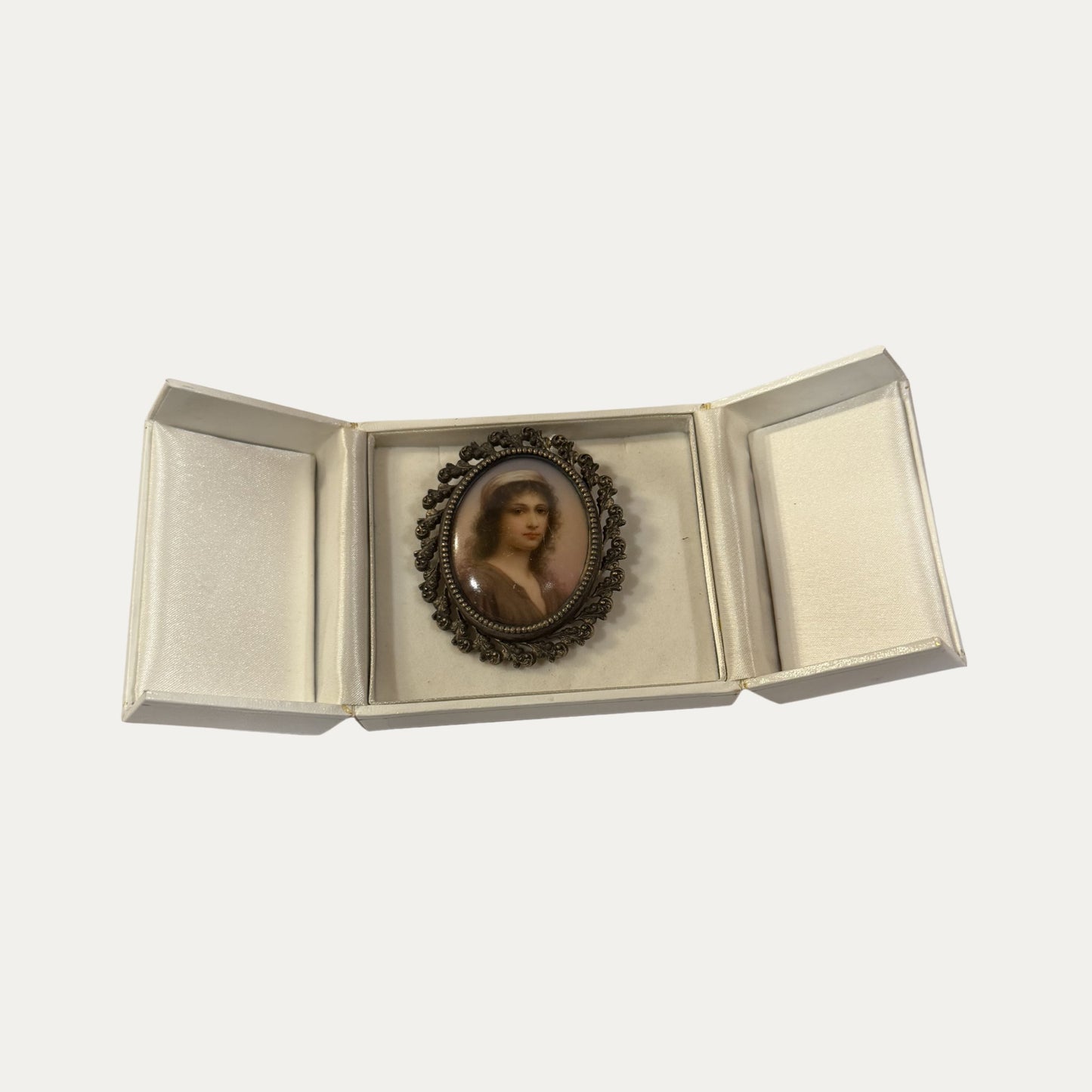 18th Century Porcelain Miniature Portrait Brooch