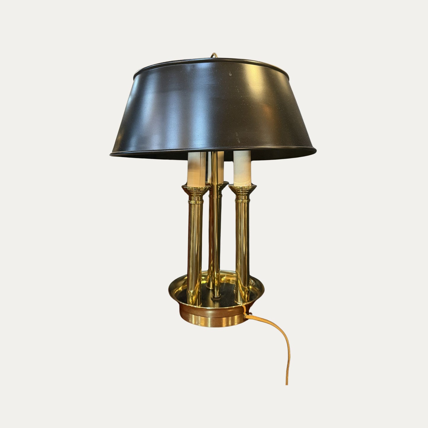 Vintage Brass Bouillotte Style French Desk Lamp with Black Tole Shade