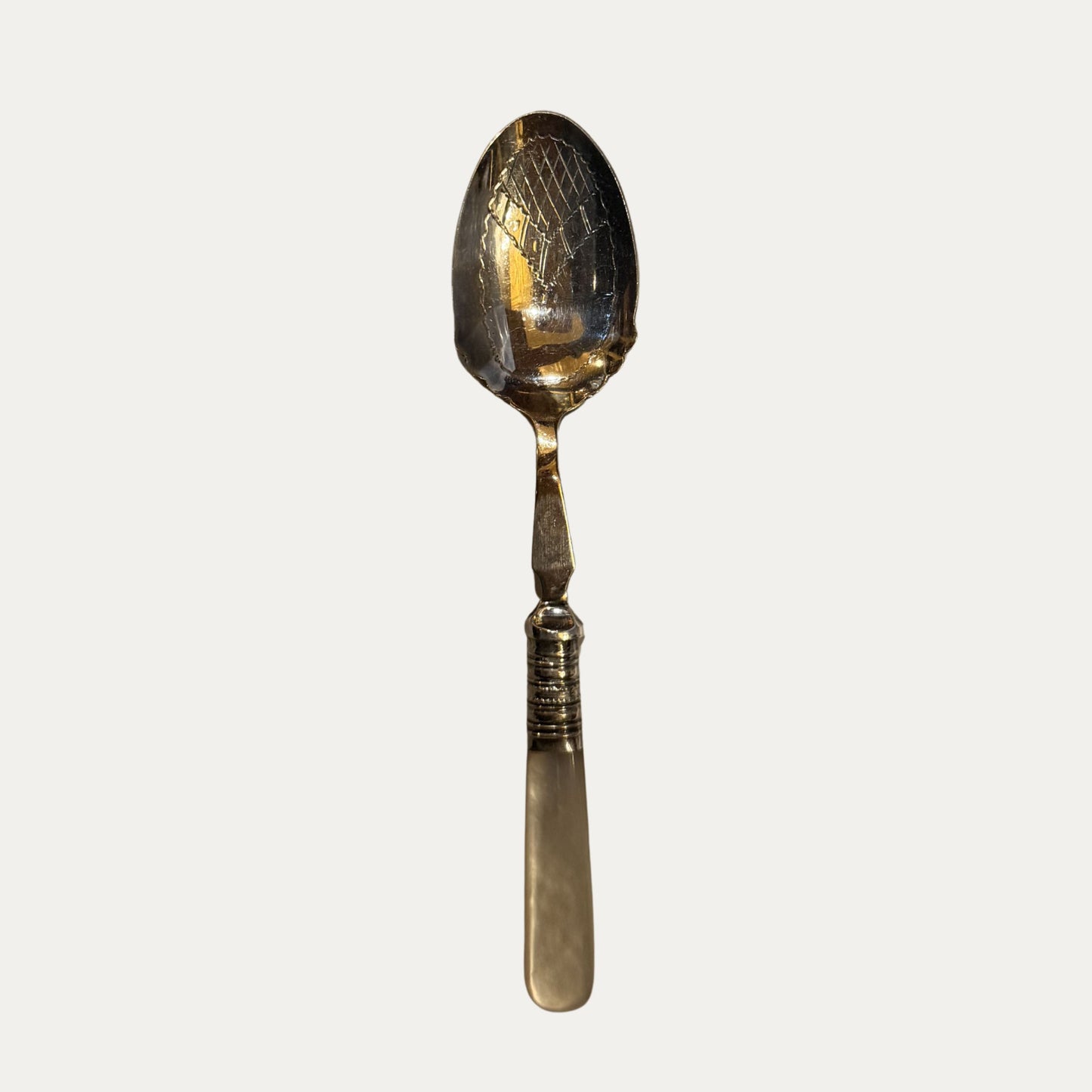 Antique English Etched Silver and Mother of Pearl Serving Spoon