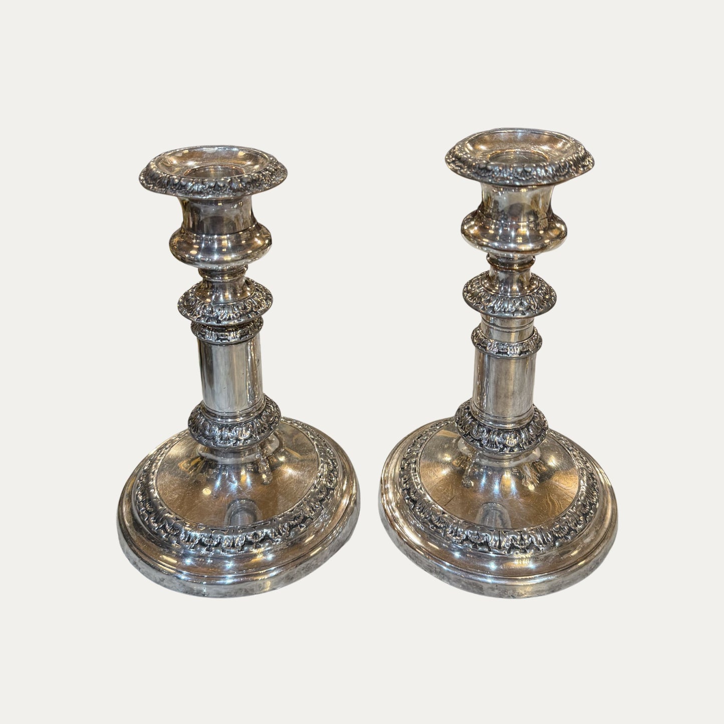 19th Century Adjustable Silver Pair (2) Candlesticks Heavy Weighted
