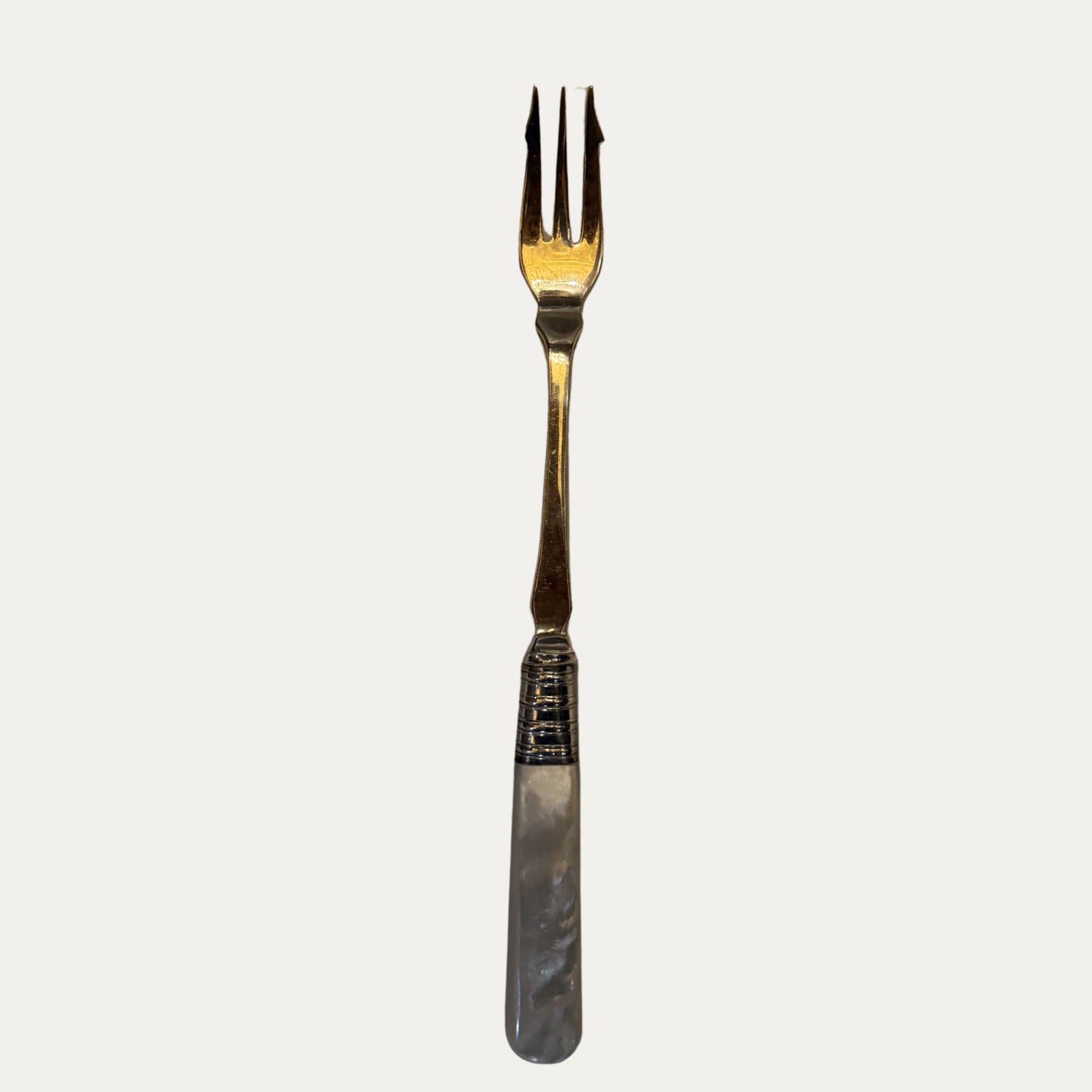 Antique English Engraved Silver Plate and Mother of Pearl Pickle Fork