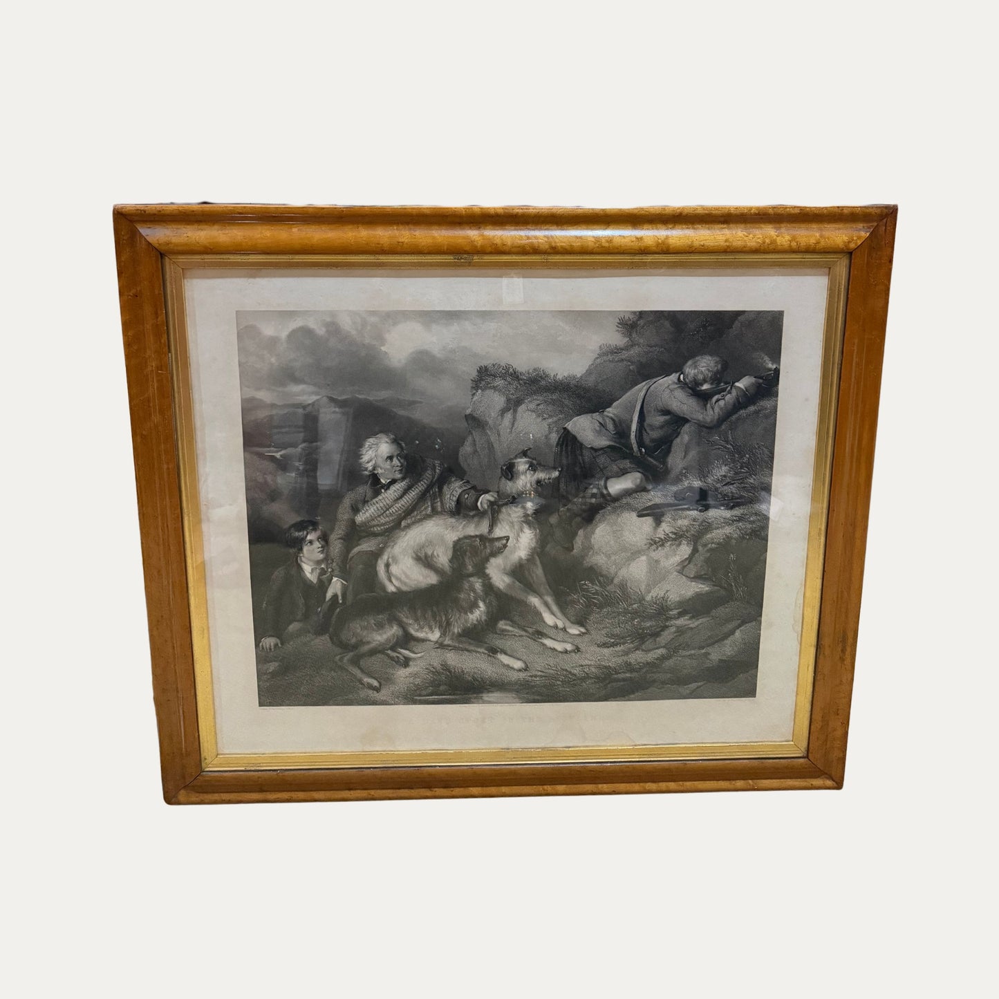 Early 19th Century Exquisite Engraving Original Burl Walnut and Gilt Filet Frame
