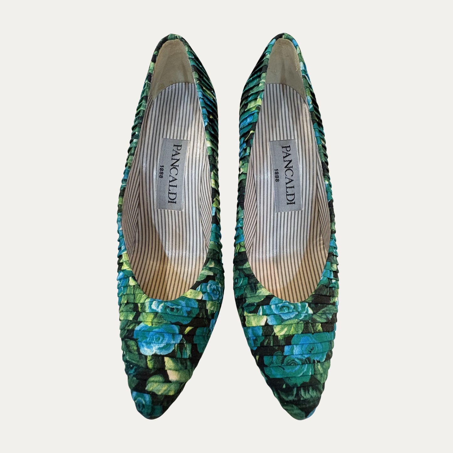 Pancaldi Green Satin Heels (Size 9)