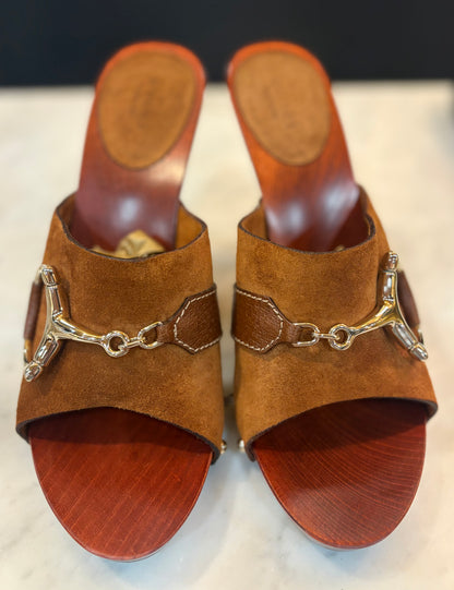 Brown Suede Gucci Bit Clogs (Size 9)