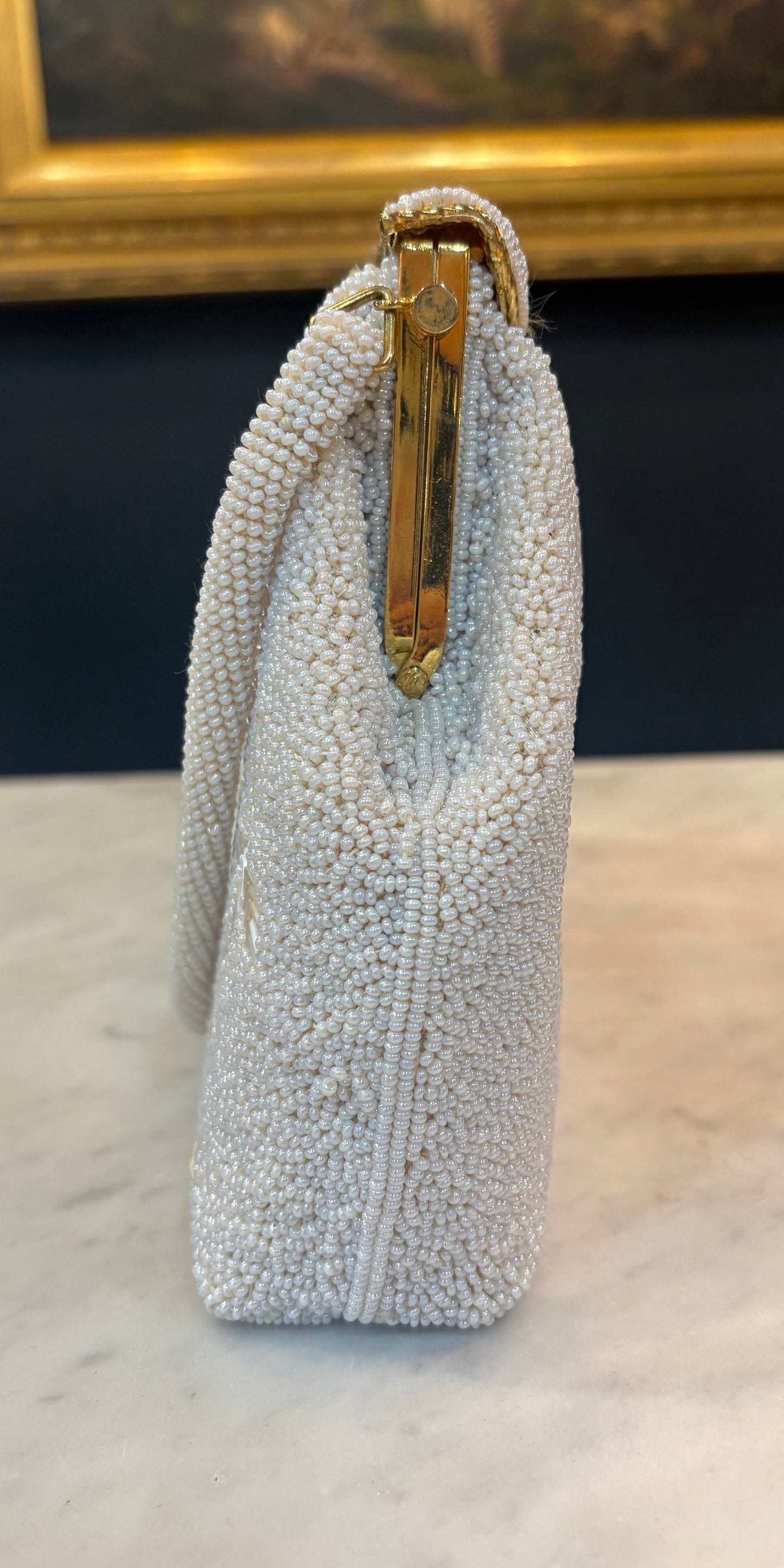 Vintage White Beaded Evening Bag