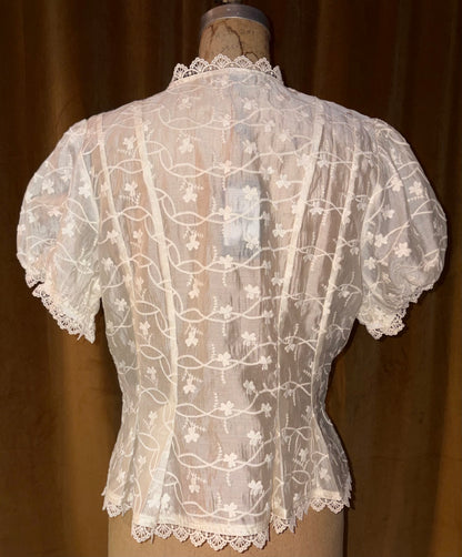 Adrianna Papell Cream Embroidered Blouse (Size M)