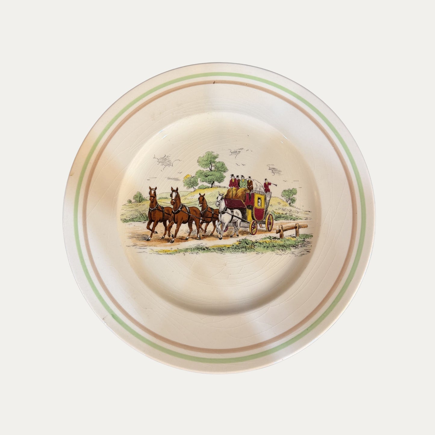 Antique Portland Pottery Cobridge Carriage Scene Dinnerware Set