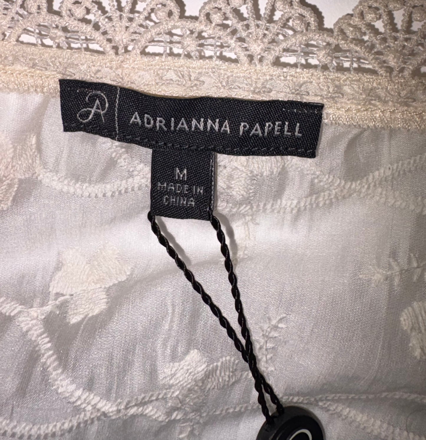 Adrianna Papell Cream Embroidered Blouse (Size M)
