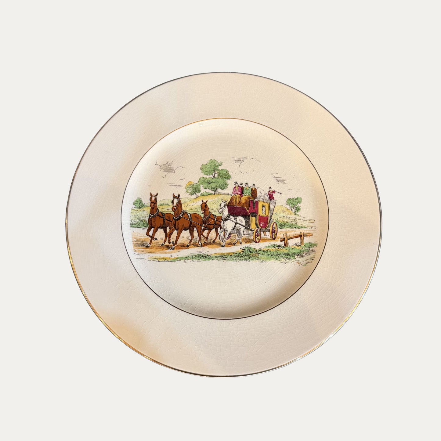 Antique Portland Pottery Cobridge Carriage Scene Dinnerware Set