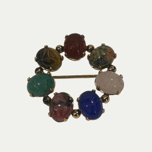 Vintage Gemstone Circle Brooch