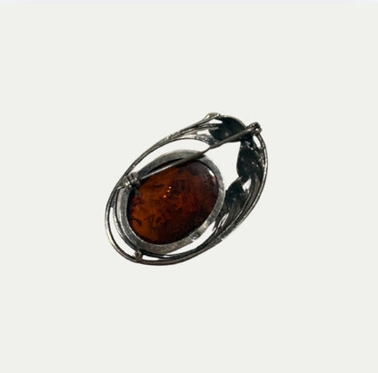 Vintage Sterling Silver & Amber Brooch