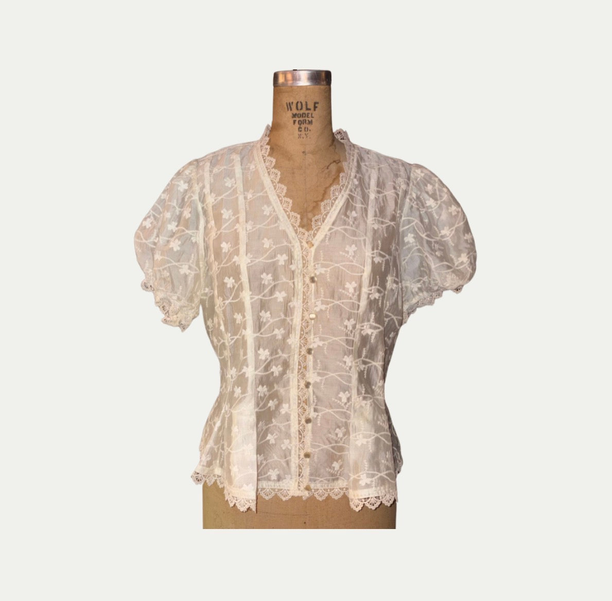 Adrianna Papell Cream Embroidered Blouse (Size M)