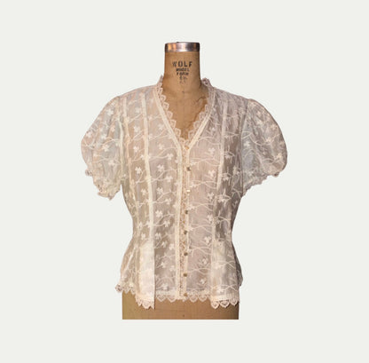 Adrianna Papell Cream Embroidered Blouse (Size M)
