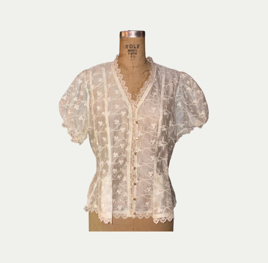 Adrianna Papell Cream Embroidered Blouse (Size M)