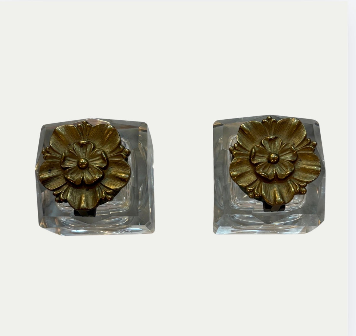 Antique Cut Glass Inkwells With Ormolu Lids