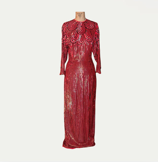 Vintage Akira Red Sequined Evening Dress (Size S)