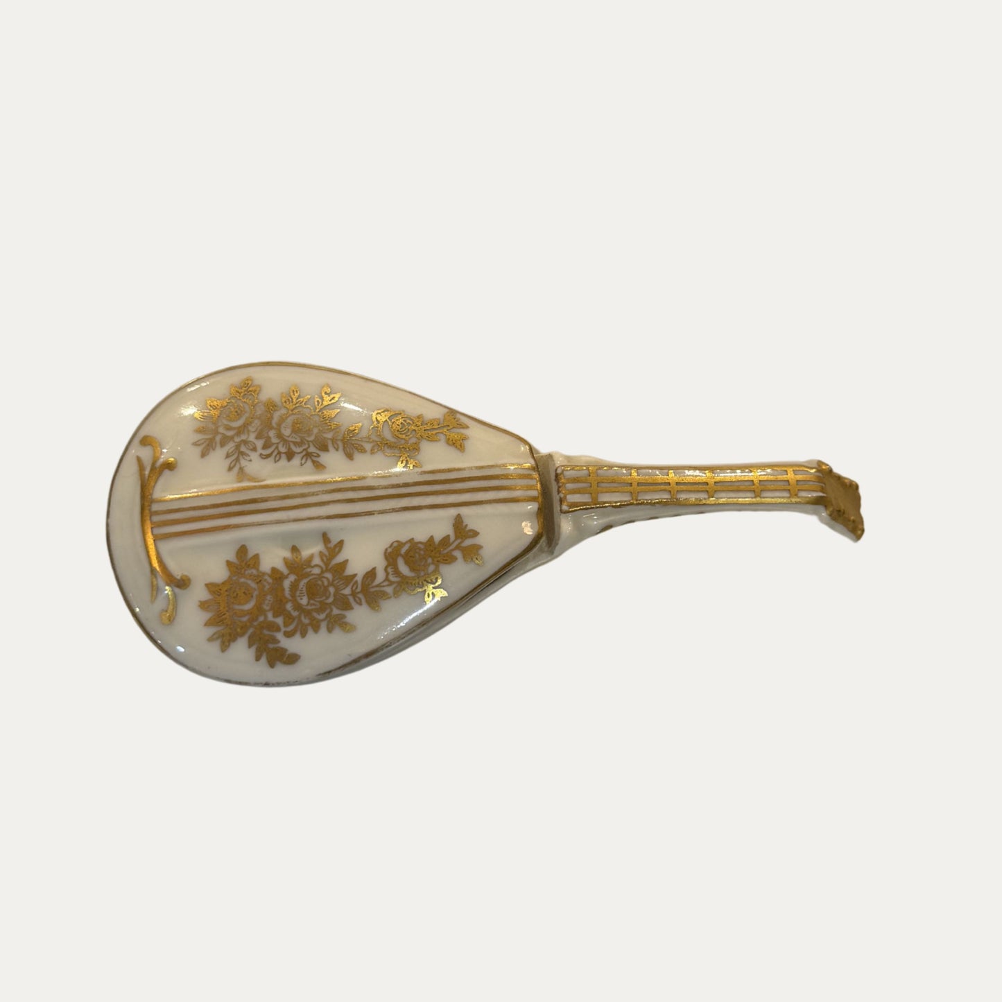 Vintage Limoges France Porcelain Mandolin Shaped Trinket Box