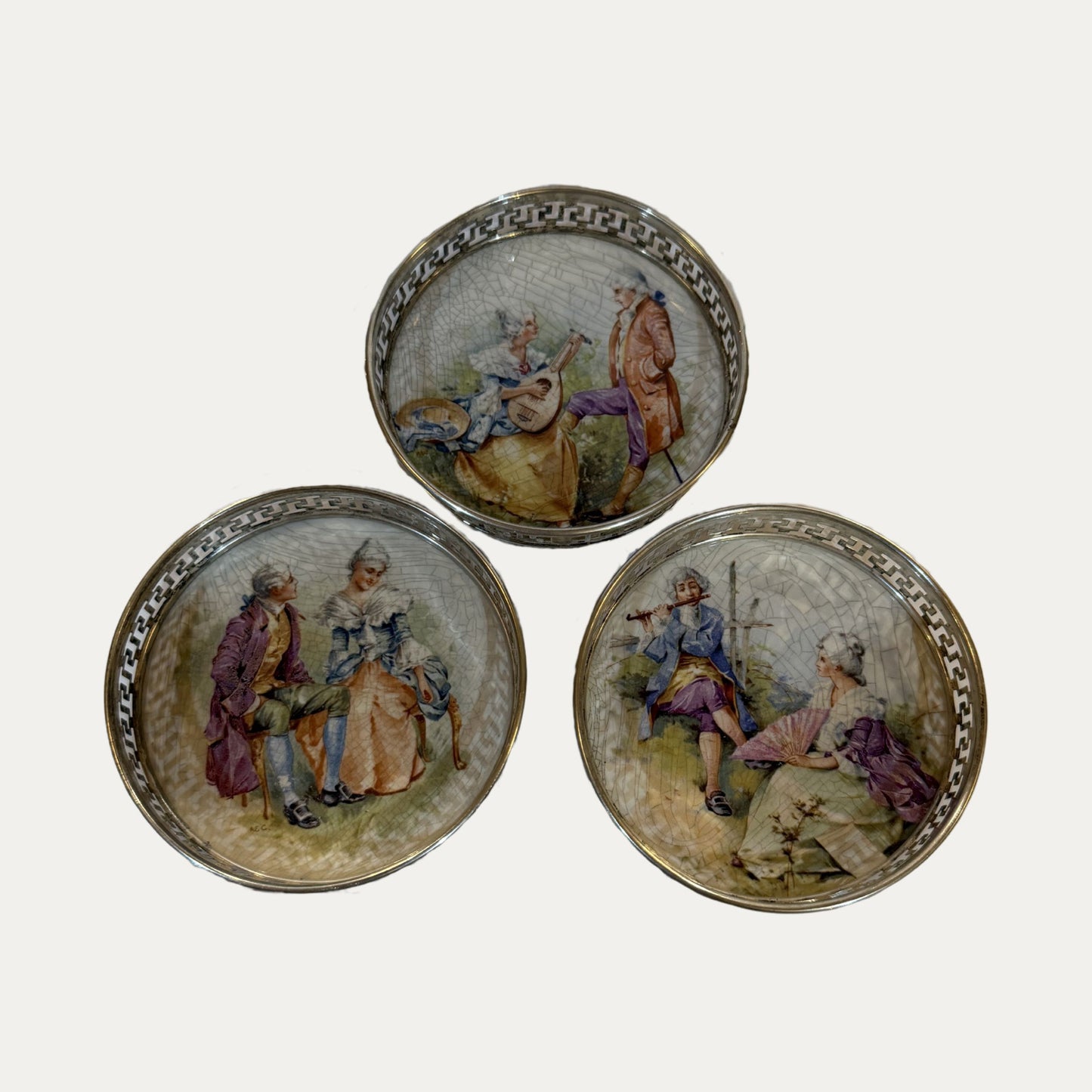 Colonial Couple Royal Family Sterling & Porcelain Set of Three (3)