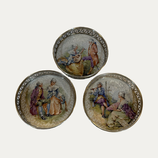 Colonial Couple Royal Family Sterling & Porcelain Set of Three (3)