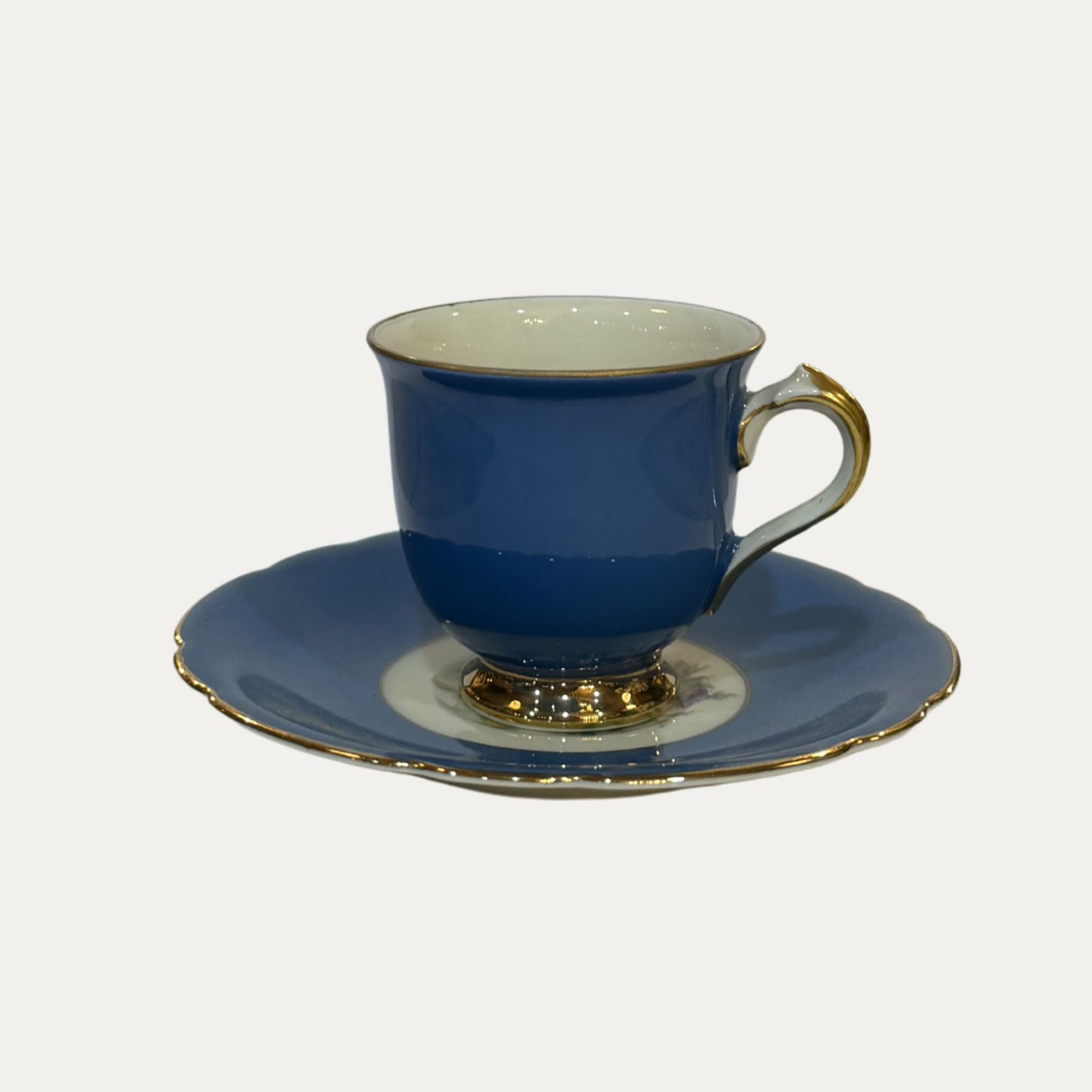 Antique Porcelain K.P.M Set of Six (6) Floral Espresso Cup and Saucer