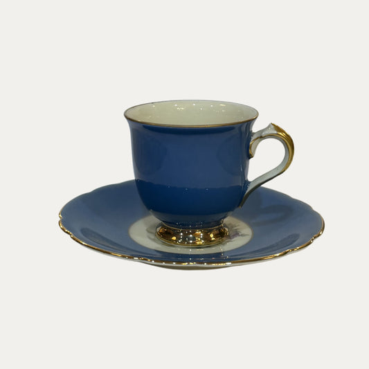 Antique Porcelain K.P.M Set of Six (6) Floral Espresso Cup and Saucer