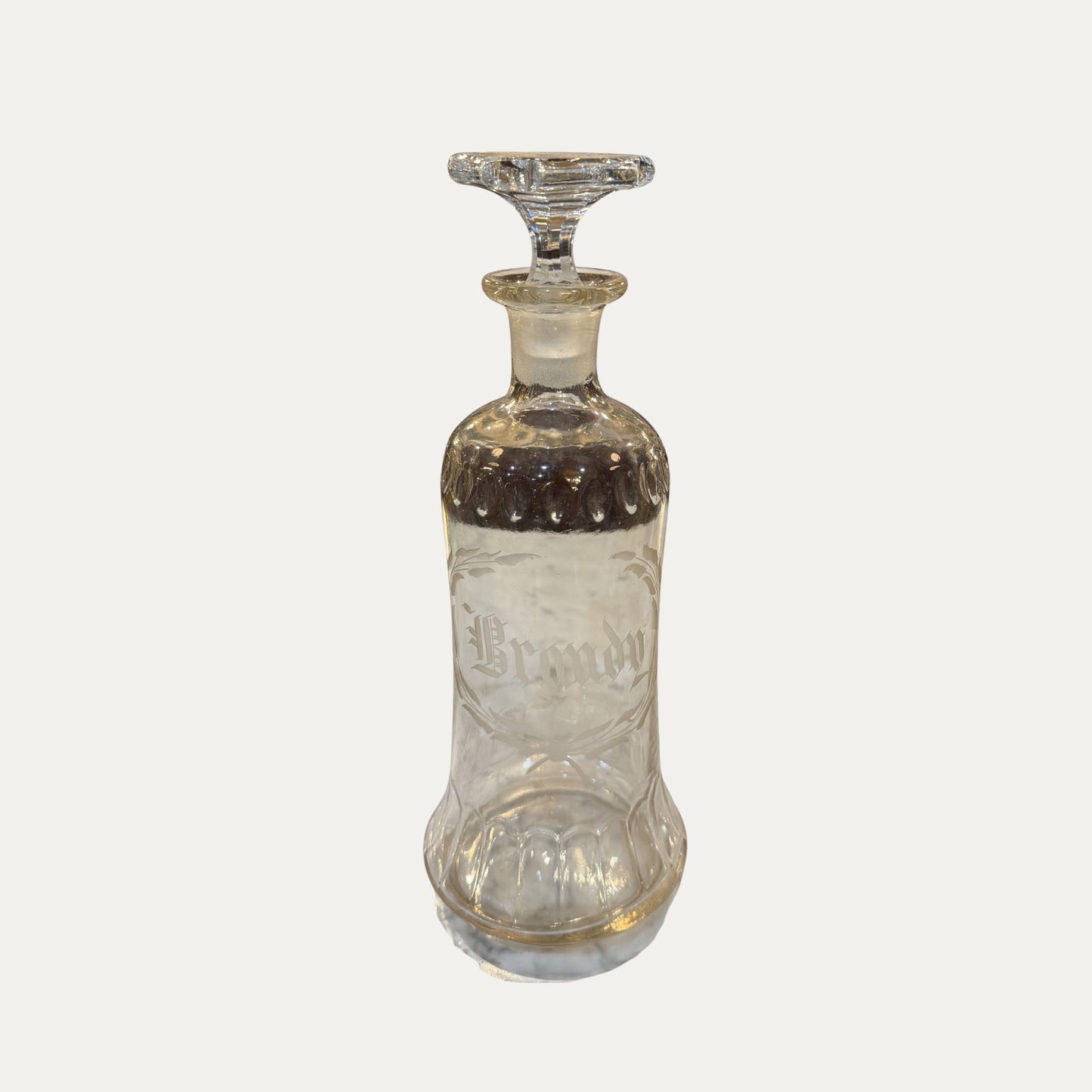 Antique 19th Century Etched Brandy Liquor Bottle