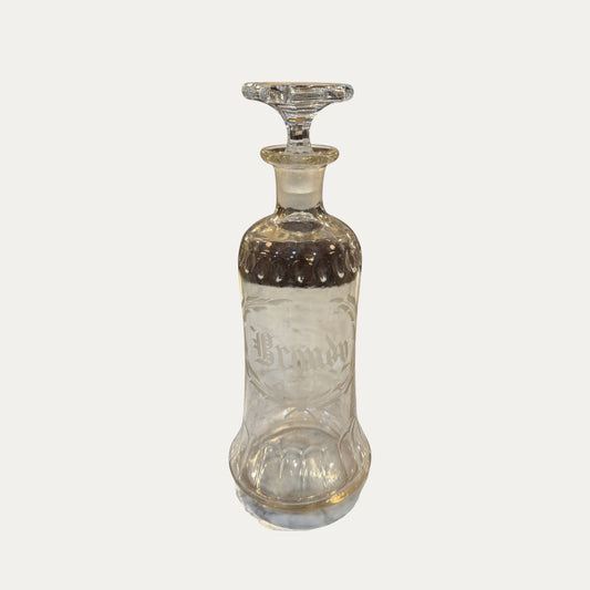 Antique 19th Century Etched Brandy Liquor Bottle