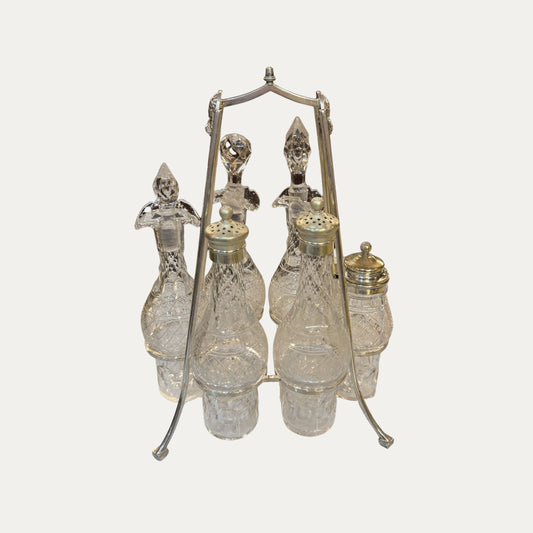 Victorian Silver and Crystal Cruet Set