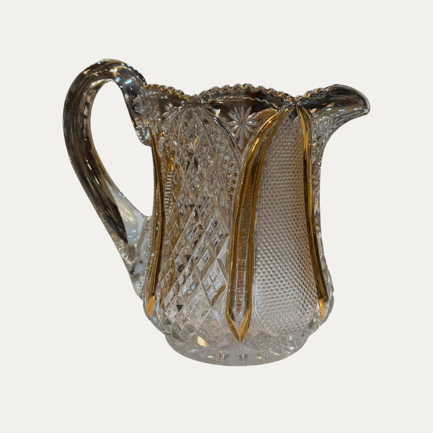 Early 20th Century Gilt Glass Juice/Ice Tea Set Pitcher and 4 Glasses
