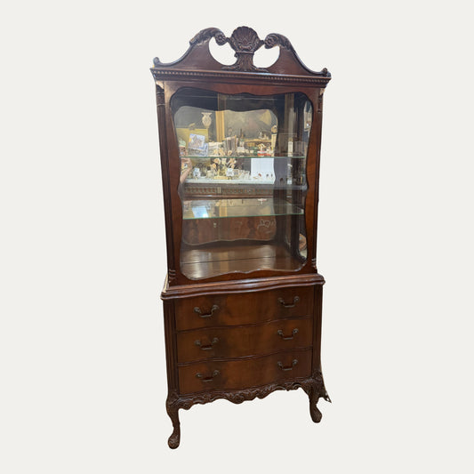 Antique French Provincial Carved Fruitwood Curio Cabinet