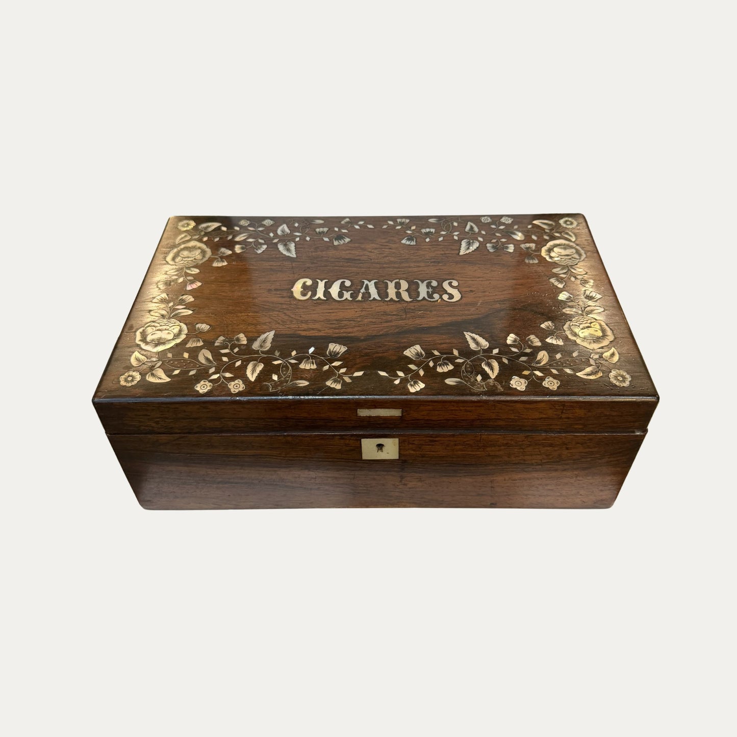 Antique 19th Century Cigar Box with Mother of Pearl Inlay