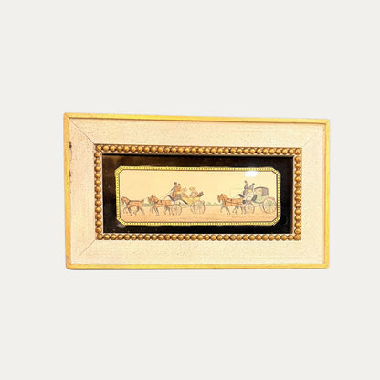 Antique Set of Four (4) Reverse Glass Pen and Ink Framed Coaching Scenes