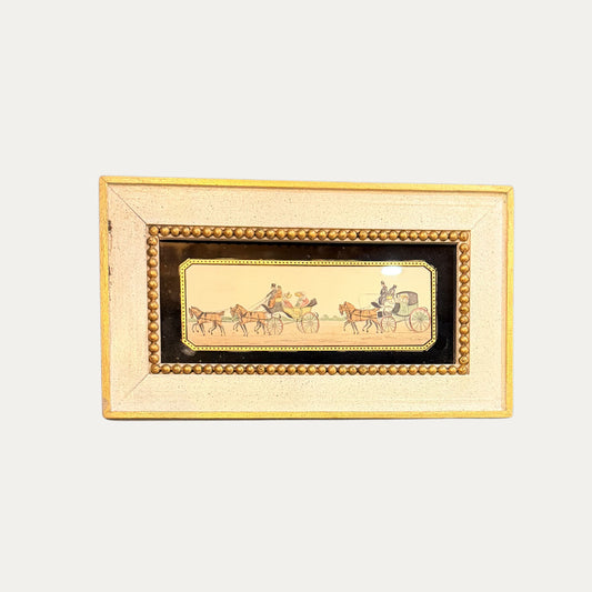 Antique Set of Four (4) Reverse Glass Pen and Ink Framed Coaching Scenes